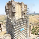 andamio multidireccional para rehabilitar el Castillo de Belalcázar